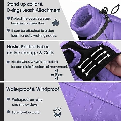 Miniatura 3 de AOFITEE Abrigo para perro, chaqueta impermeable para invierno para perro, traje de nieve cálido de cuerpo completo, chaleco de forro polar con