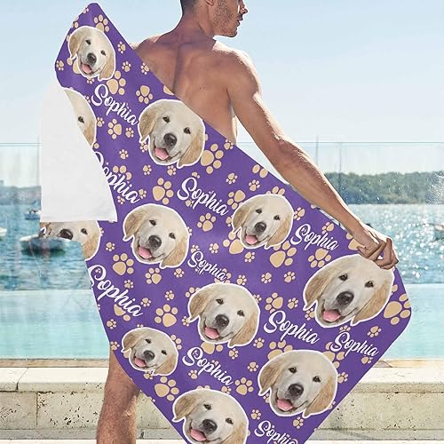 Miniatura 3 de MyPupSocks Toalla de playa personalizada, cara de perro y nombre, toalla de playa personalizada con nombres, huesos y patas, personalizable con tu