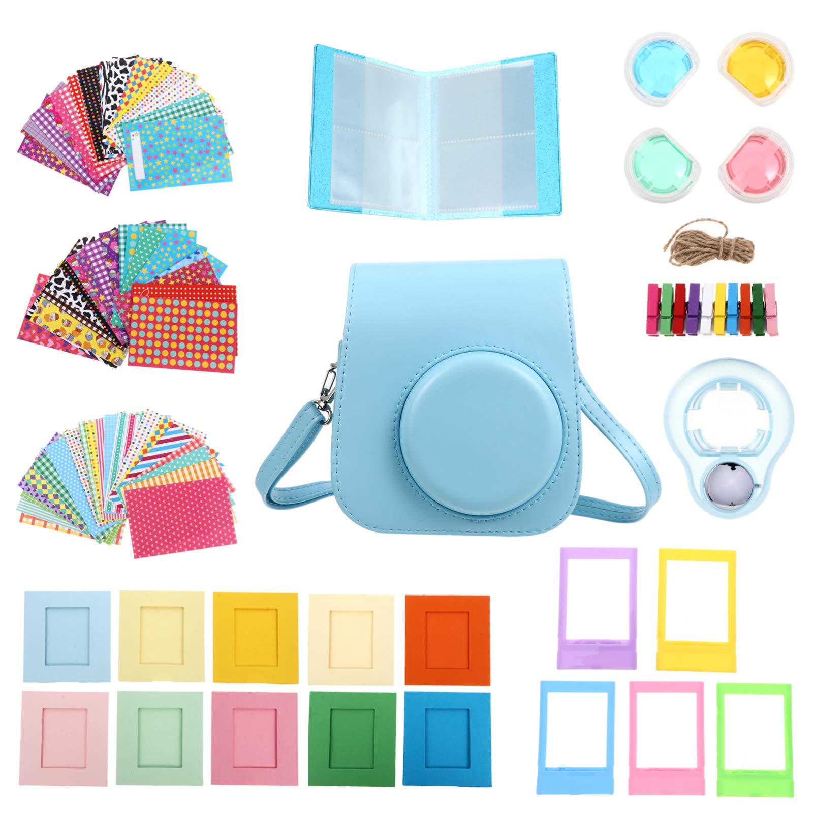 PartyKindom Portable Camera Bag Stickers Pratical Filter Frames Compatible with Instant Mini 11 (Sky- Blue)