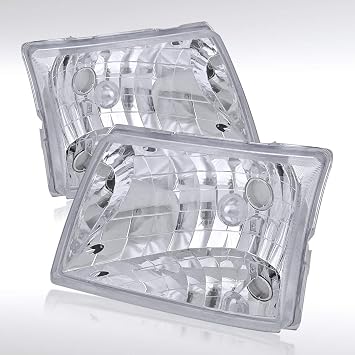 Autozensation Compatible with 1998-2000 Ford Ranger Chrome Housing Clear Lens Headlights L + R Pair Headlamp