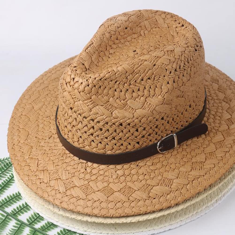 Homme Chapeau de Cow-Boy Fait Main Panama Chapeau de Paille Été Large Bord Anti-Soleil Chapeau de Fedora et Trilby Réglable Femme Chapeau de Soleil Plage Loisirs Anti-UV Chapeau de Jazz Hip-Hop