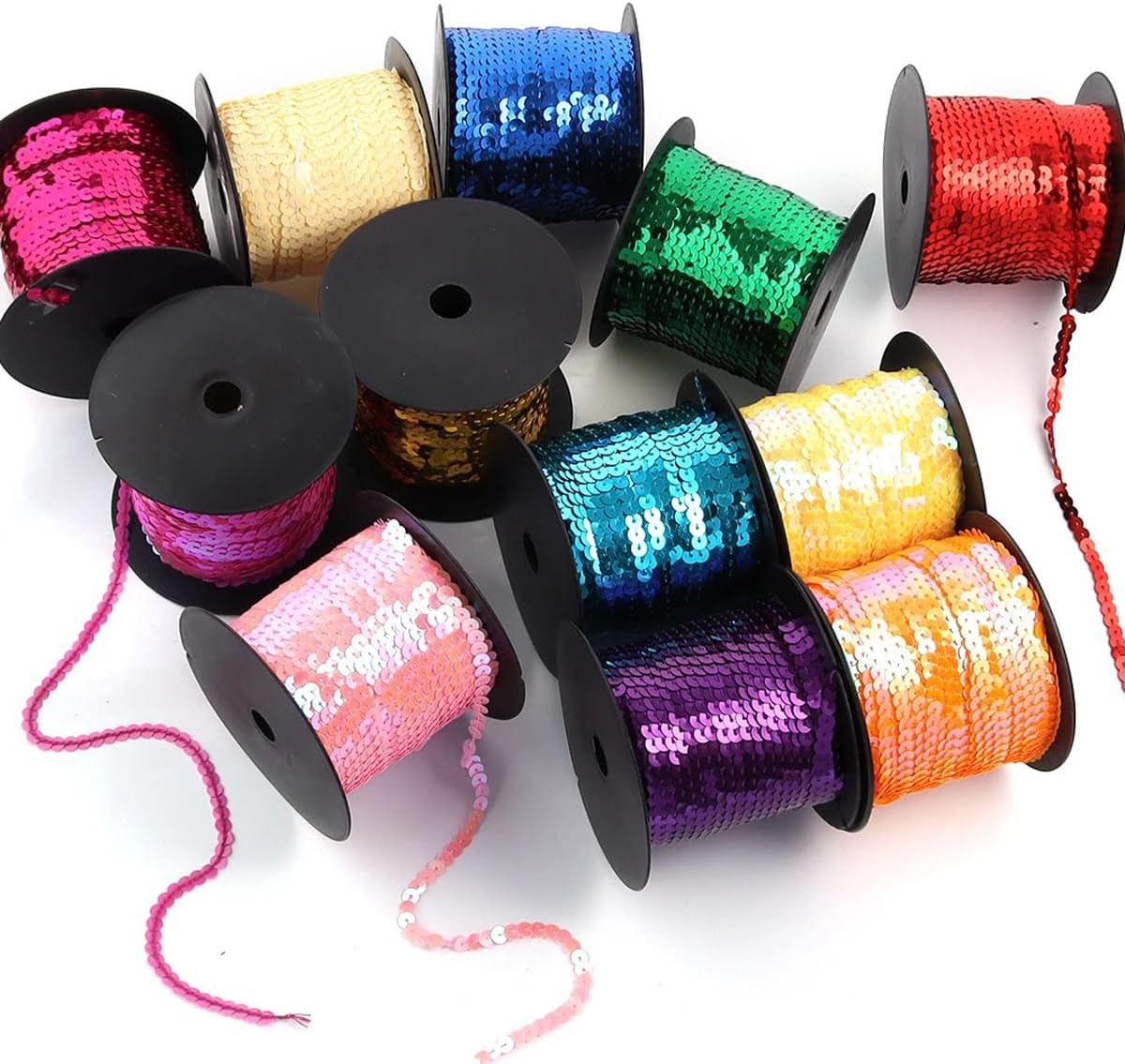 100 Yards 6mm Round Flat Sequin Trim, Metallic Spangle Paillette Sequin String Ribbon Roll for DIY Sequin Fringe Sewing Embellishments (Blue)