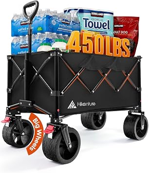 Hikenture Foldable Beach Wagon with Big Wheels for Sand, 450 lbs Capacity