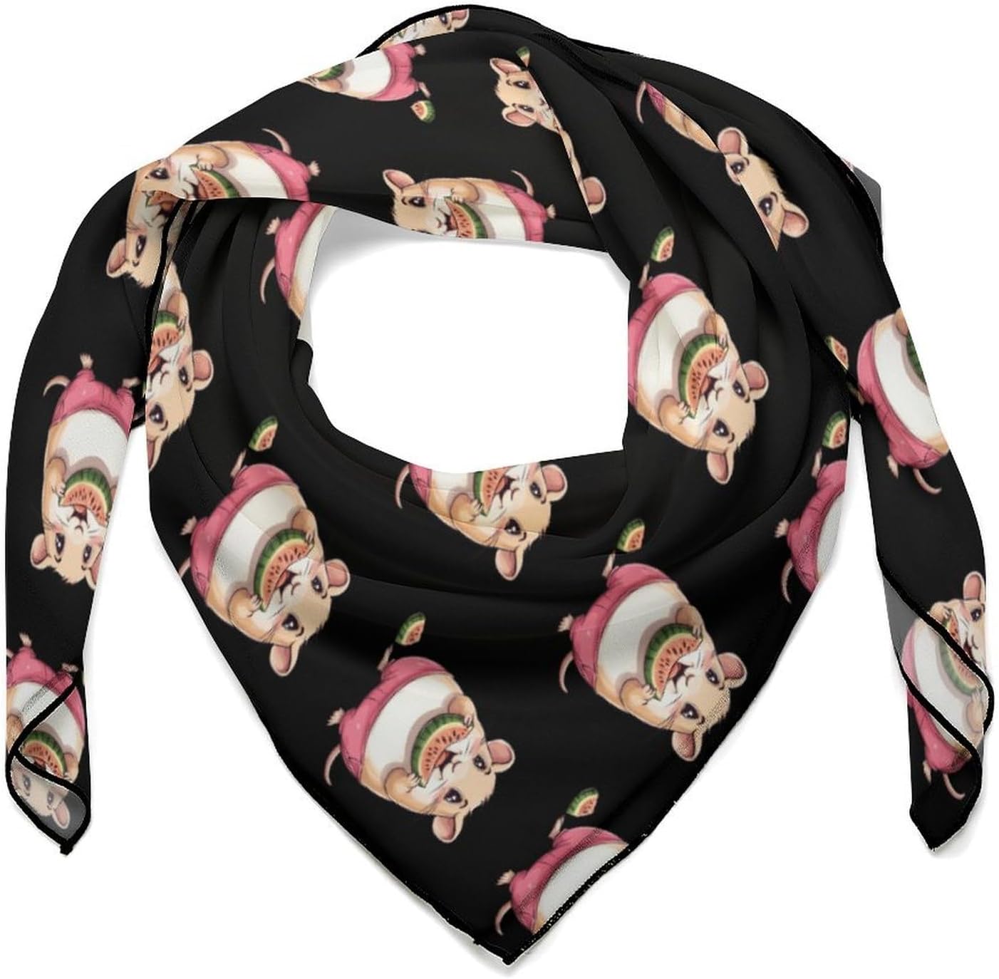 Hamster Eating Watermelon Silk-Like Square Scarf for Women Vintage Printed Neck Scarf Bandanas Hair Scarves