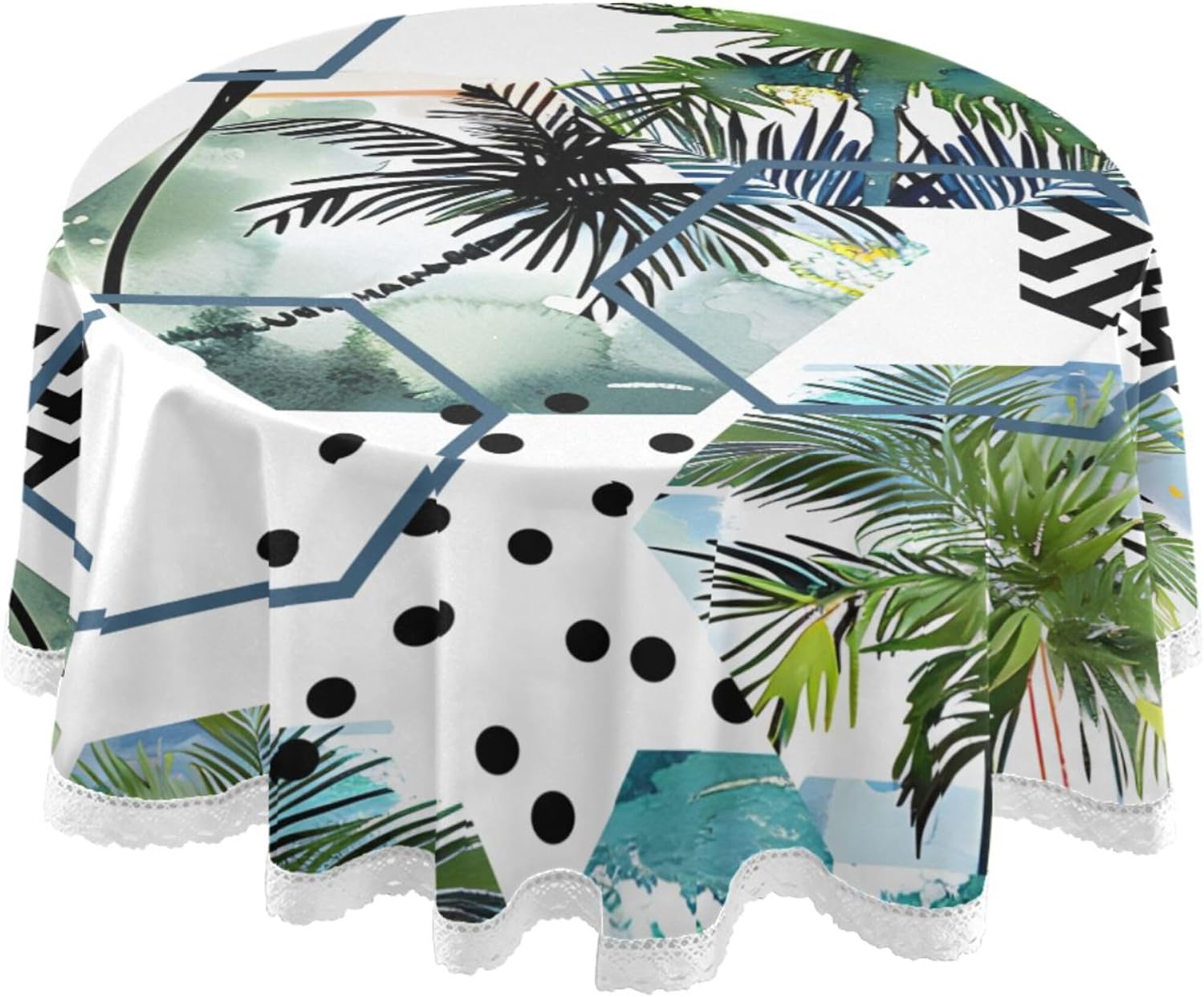 MNSRUU Round Tablecloth Palm Trees and Tropical Leaves Table Cover Round 60" Waterproof Table Protector for Outdoor Wedding Party Dining Room Table