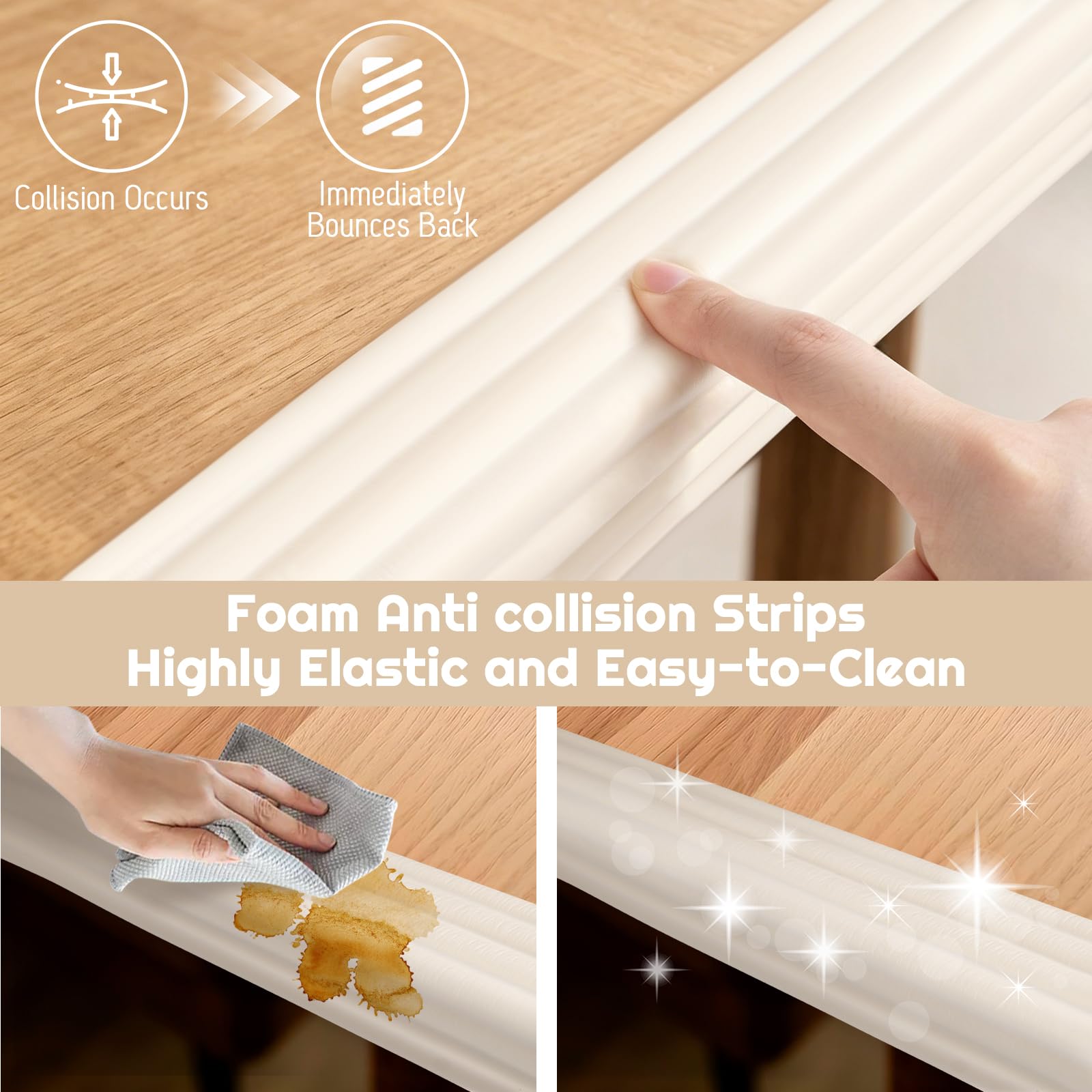 Paraspigoli per Bambini, 5 m x 8 cm Paraspigoli Schiuma per Neonati, Autoadesiva Schiuma Anti Collisione Sicurezza, per Mobili, Letto, Davanzale e Scrivania (Bianco)