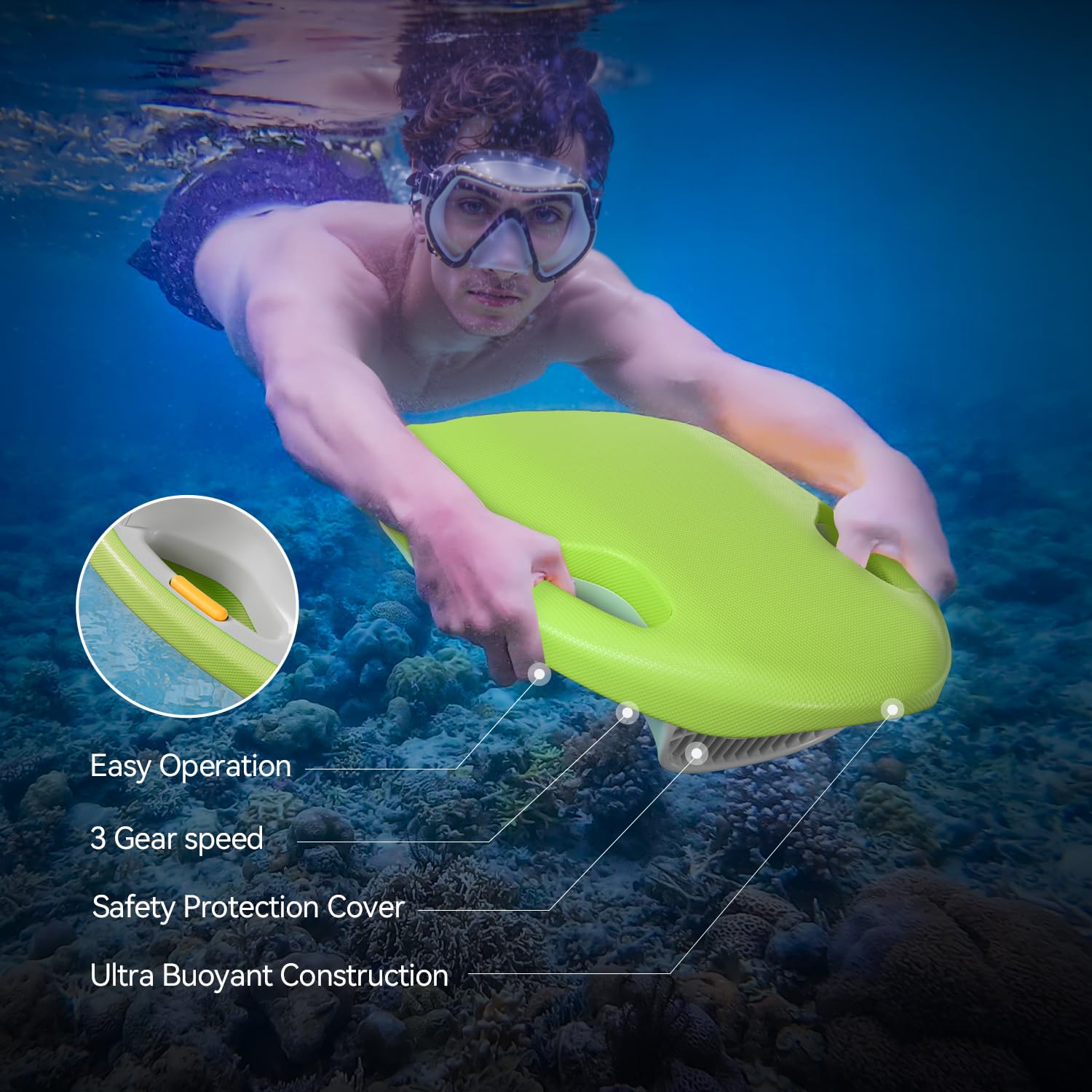 Asiwo Schwimmbrett Elektronisches, Schwimmen Kickboard Trainingsausrüstung Elektrisches Kickboard 3-Gang-Wassersport-Schwimmbecken für Erwachsene und Kinder