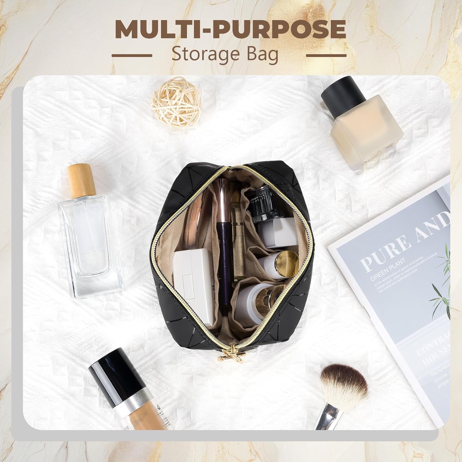 Small Makeup Bag for Purse, Small Cosmetic Bag with Ring Buckle & Inner Pockets, Portable Toiletry Makeup Pouch Purse for Travel Daily Use (Black) - Image 5