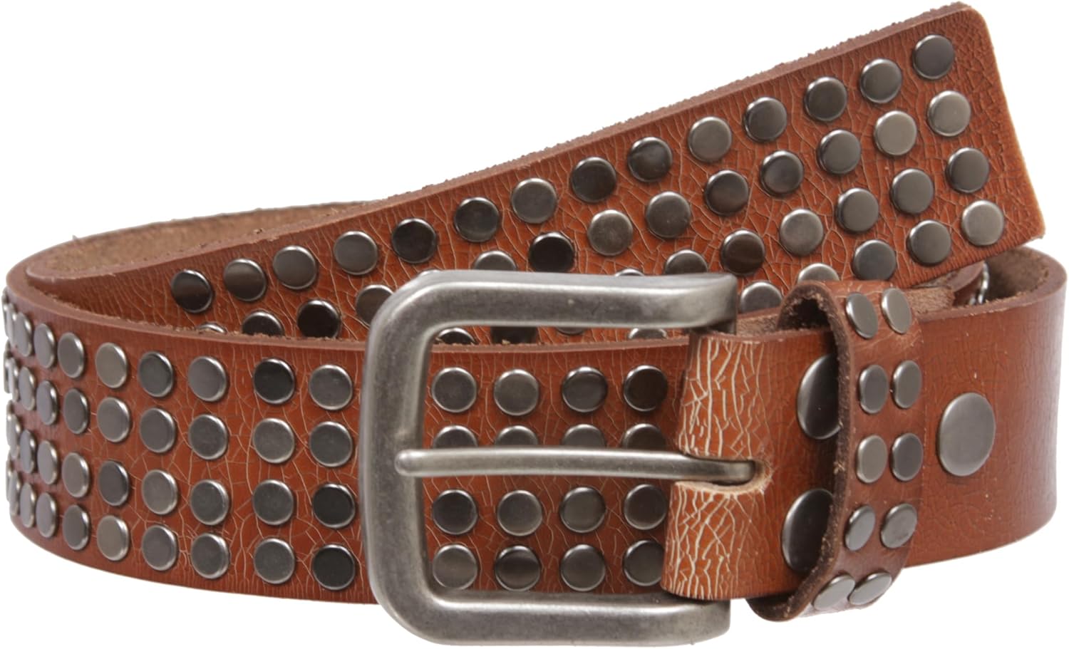 Beltiscool 1 1/2" Snap on Antique Silver Circle Metal Studded Distressed Leather Belt