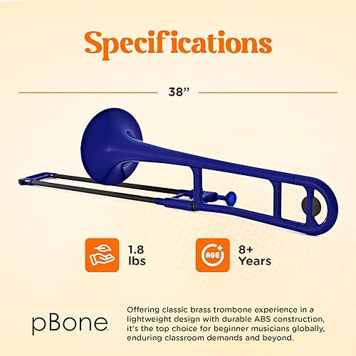 Miniatura 4 de pInstrument Trombón de plástico pBone  Boquillas y bolsa de transporte  Ligero versátil cómodo agarre ergonómico  Bb auténtico sonido para