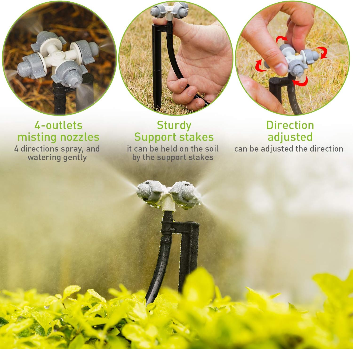 HIRALIY 65.6FT/20M Auto Plant Misting Watering System，8x5mm Blank Distribution Tubing and 4-outlets Misting Nozzles，Automatic Drip Irrigation Kits for Patio Lawn Garden Greenhouse Flower Bed : Patio, Lawn & Garden