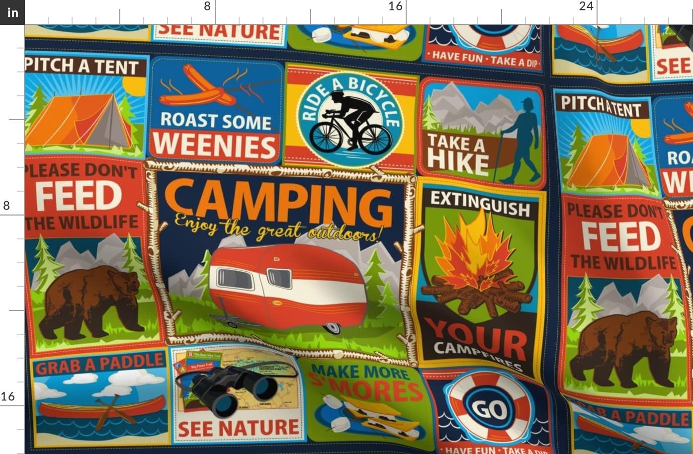Spoonflower Fabric - Camping Outdoors Vacation Sports Wildlife Swimming Printed on Organic Cotton Sateen Fabric by The Yard - Sewing Quilting Apparel Home Decor