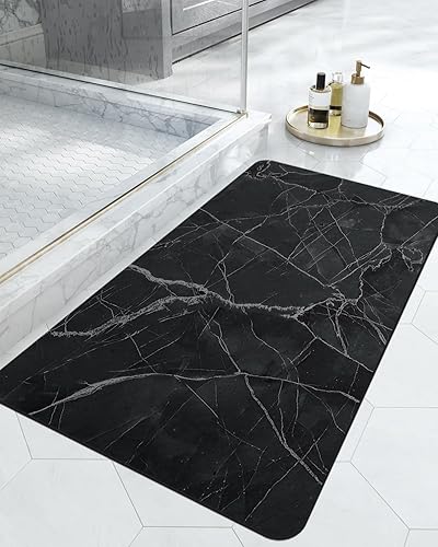 DEXI Tapete de baño de 17 x 32 pulgadas, antideslizante, de secado rápido, súper absorbente, ultra delgado, tapete de baño de mármol, tapetes de