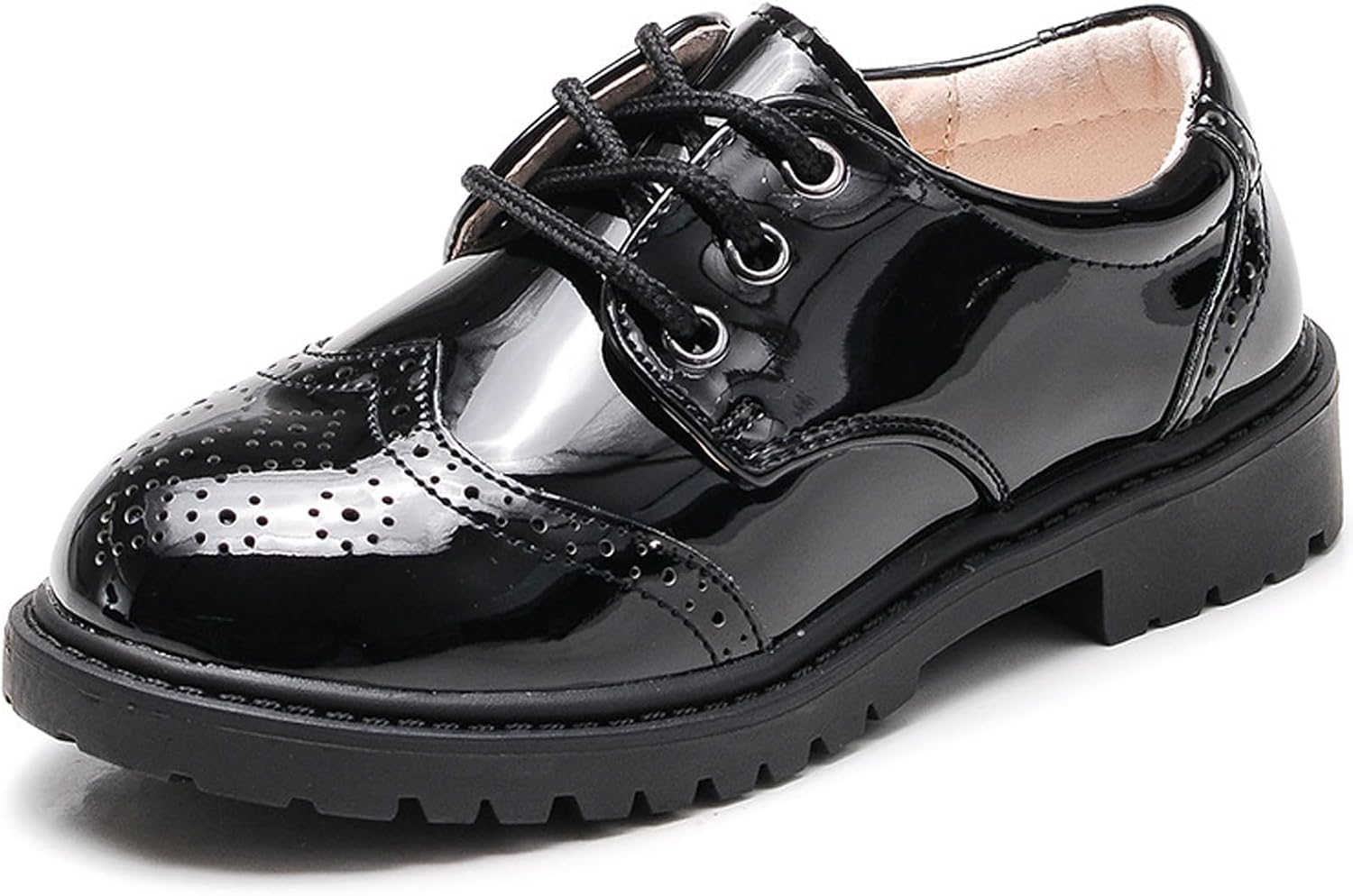 WUIWUIYU Boys Black Oxfords Flats Brogues School Uniform Dress Shoes