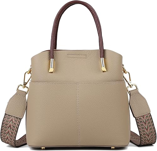 Miniatura 9 de Bolsos de cubo para mujer, bolso de hombro de cuero genuino, bolsos de asa superior, bolso cruzado con 2 correas extraíbles