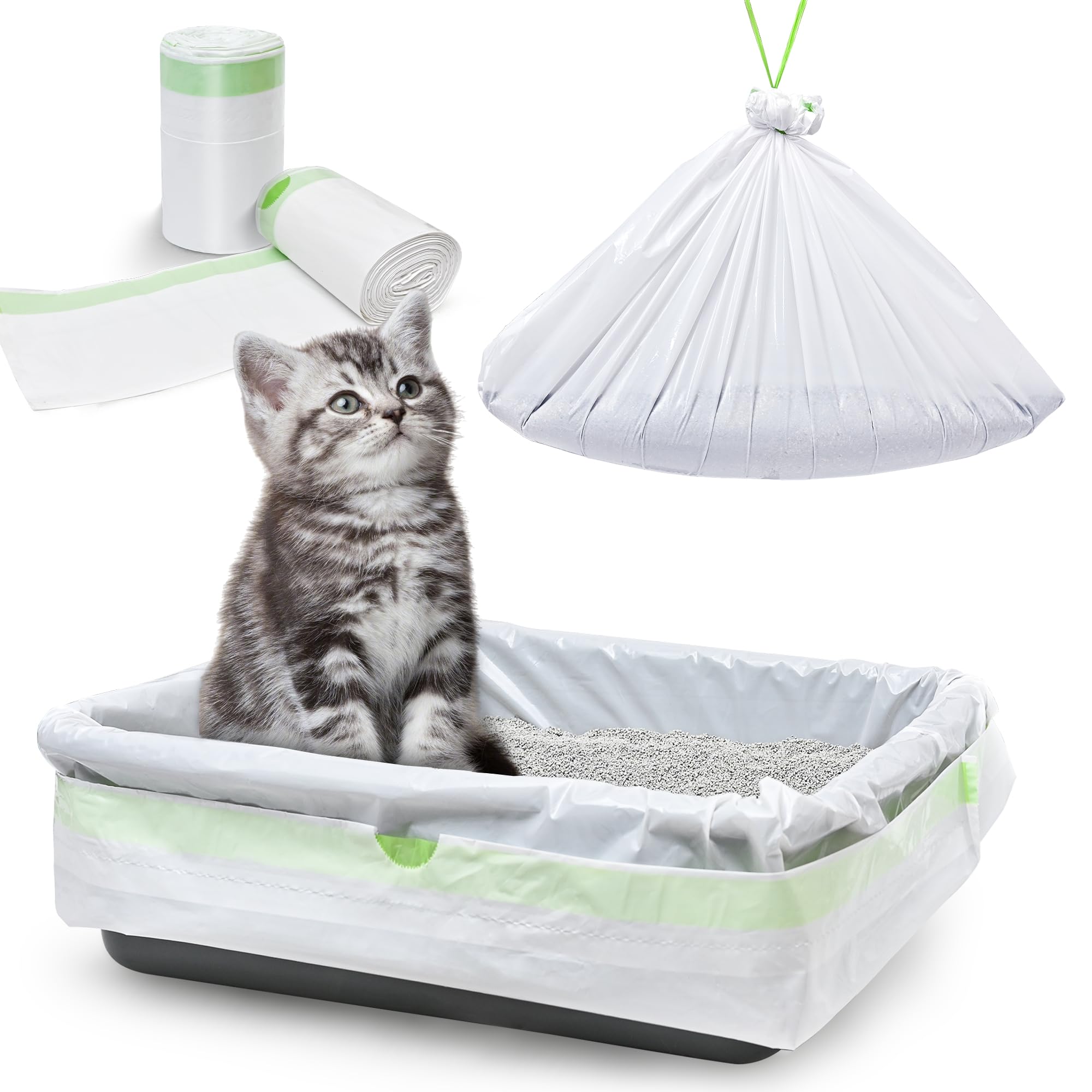 AMOGOGOPET 30 Pack Litter Box Liners, Large Drawstring Cat Litter Bags for Standard Litter Box Jumbo, Thick, Heavy Duty & Leak Proof, Easy Clean