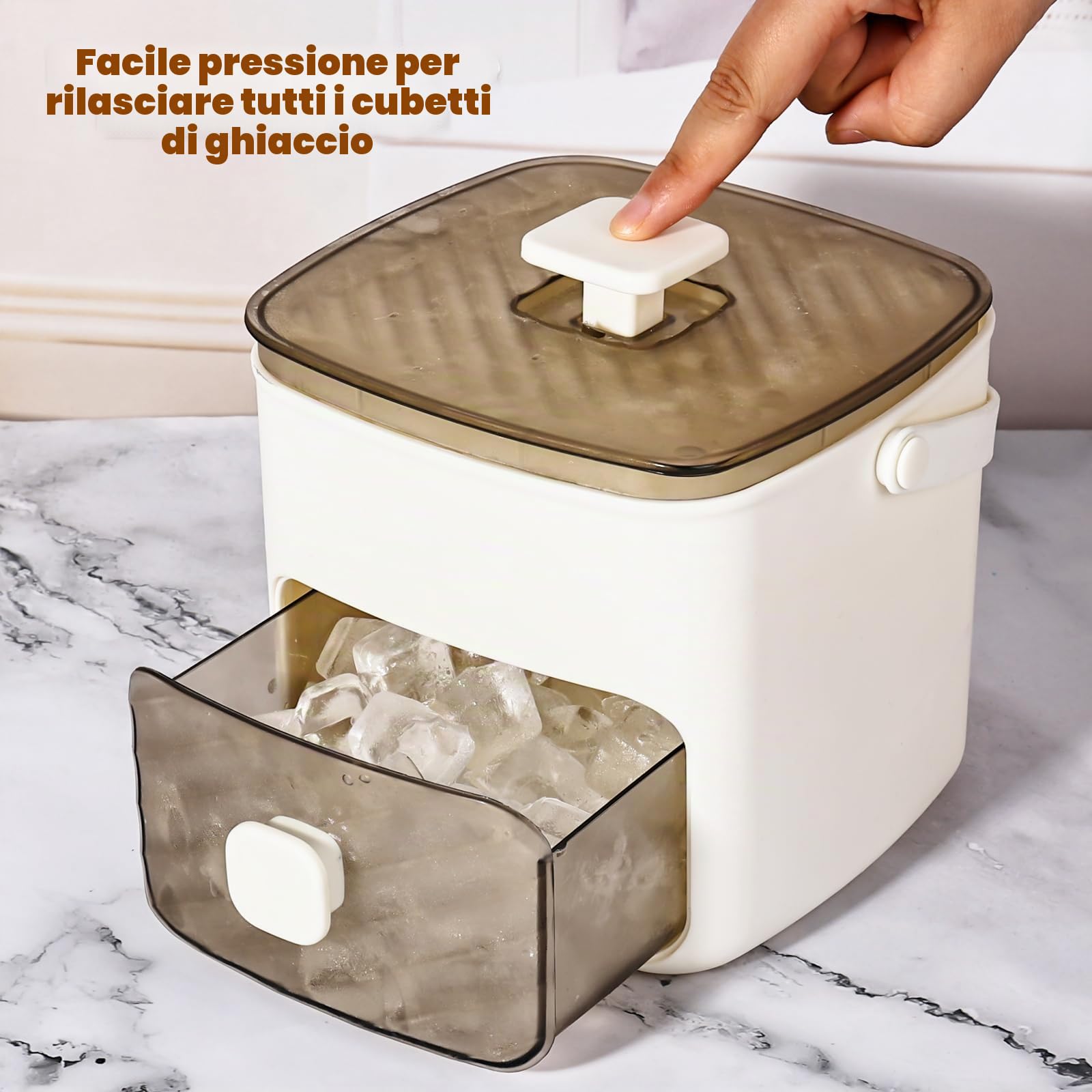 Macchina per il ghiaccio da banco, rilascia tutti i cubetti di ghiaccio in un secondo, vassoi per 48 cubetti di ghiaccio con manico, pinze e cestino, portatile. per casa/ufficio/bar