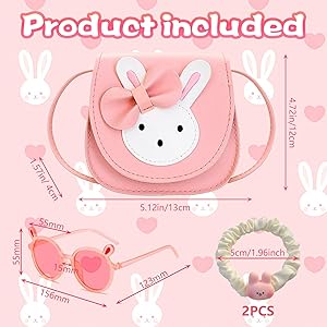 kkdom Toddler Cute Bunny Purse,Little Girls Bunny Crossbody Purse Set with Heart Sunglasses and Hair Bow for Birthday Gift,Pink