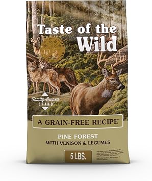 Taste of the Wild Pine Forest Dry Dog Food, Venison & Legumes, 5lb | Puppy, Adult & Senior Dogs |Grain Free Recipe* |Nutrient Dense to Help Support Peak Health |Probiotics for Digestive Support