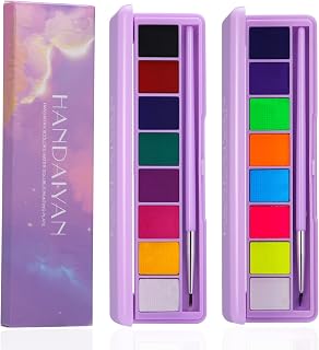 upain 16 Colors Water Activated Eyeliner Palette,UV Glow Eyeliner Palette with Brushes, Highly Pigmented Eyeshadow Makeup Palette for Face Body Paint Makeup