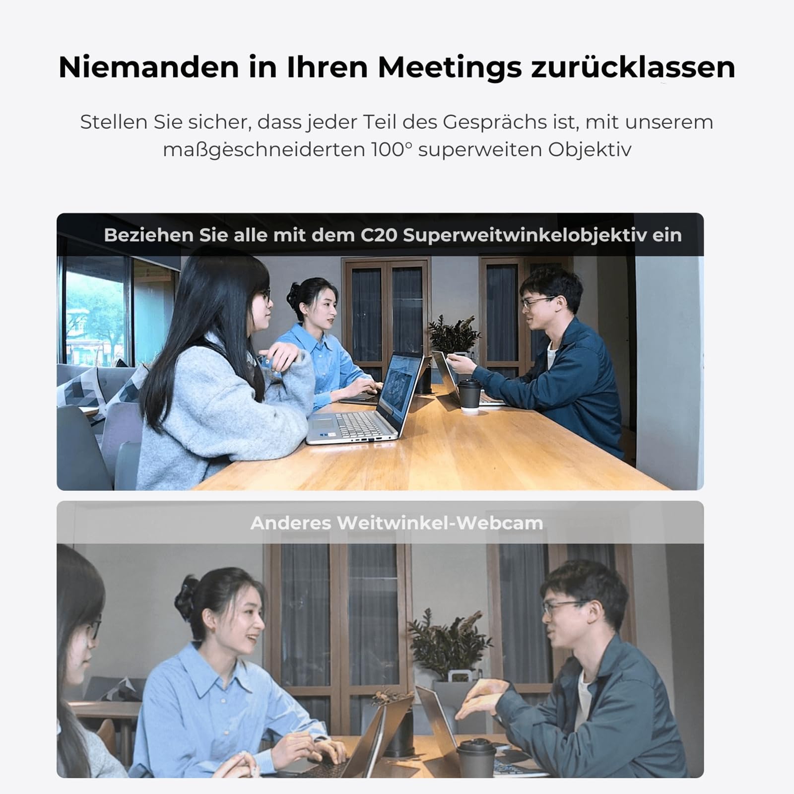 Nuroum C20 1080P Webcam für Videokonferenz, Rauschunterdrückung/100° Weitwinkel/4m Tonaufnahme, Kamera mit Mikrofon und Lautsprecher für Konferenzräume, USB Plug&Play für PC/Laptop