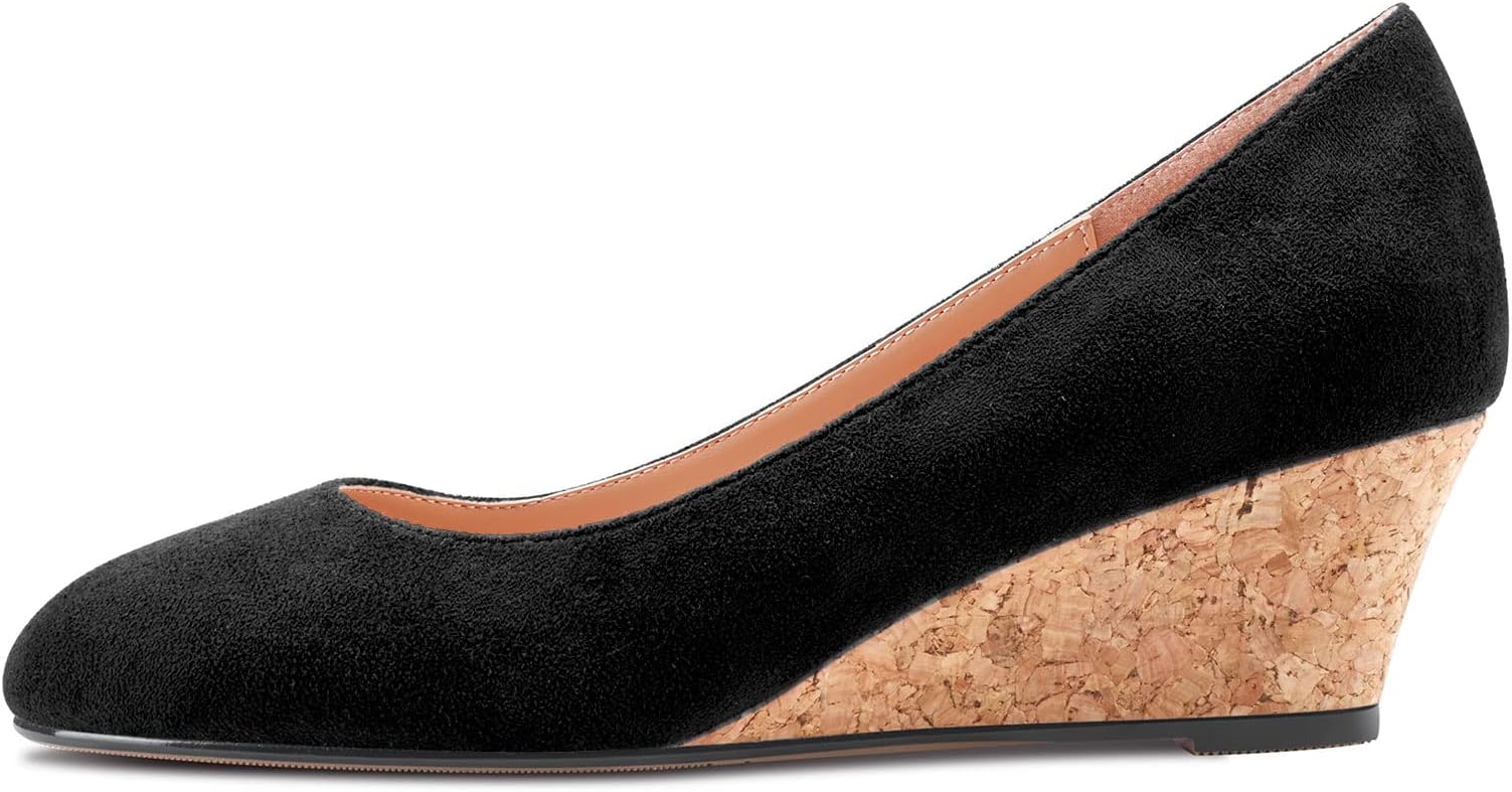 Women Chunky Block Wedge Heel Close Square Toe Slip-on Pumps Court Shoe Classic Cute Dress Party 5 CM Heels Shoes