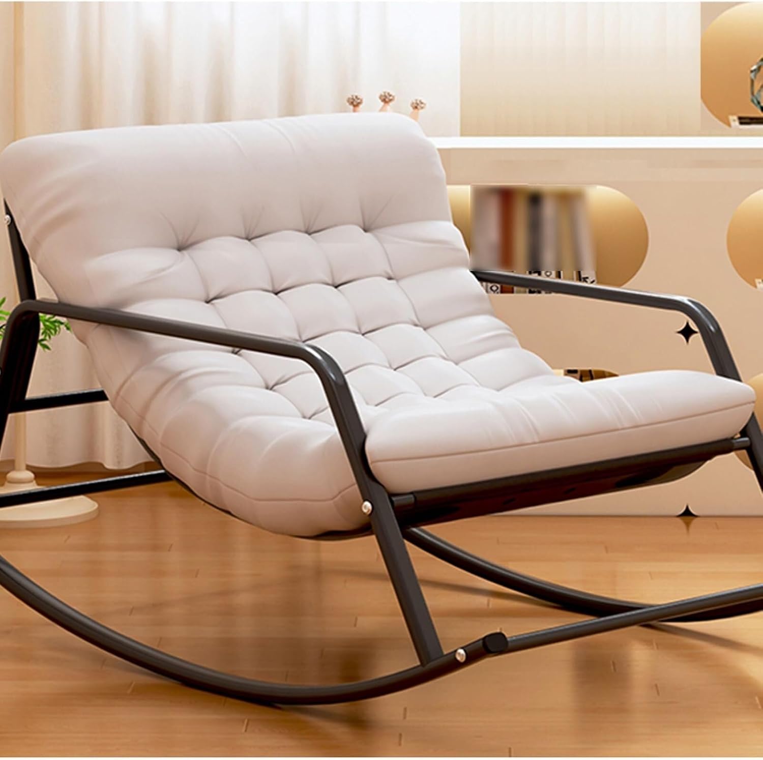 Modern Upholstered Rocking Chair with Footstool - Cozy Lounge Chair for Nursery, Living Room, Bedroom & Patio - Stylish Beige Gray Furniture