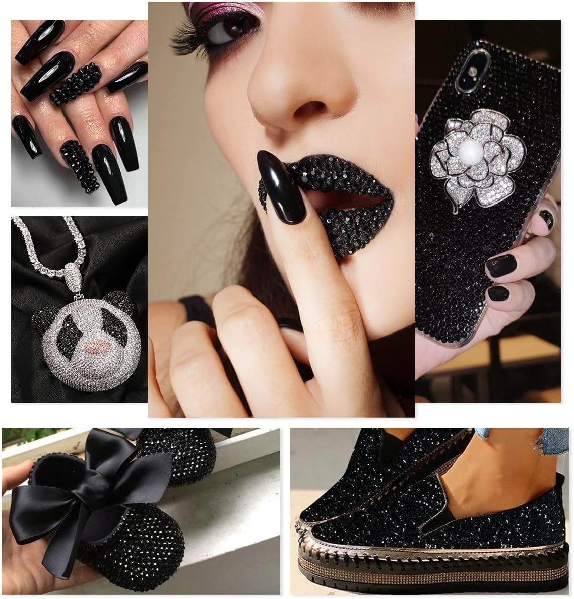 qiipii Pure Black White Jelly Resin Rhinestones for Crafting 3mm 4mm 5mm Flatback Transparent White AB Stones Bulk No-Hotfix Resin Gems Diamonds Crystals for Nails Eyes Face Makeup DIY Crafts Tumblers