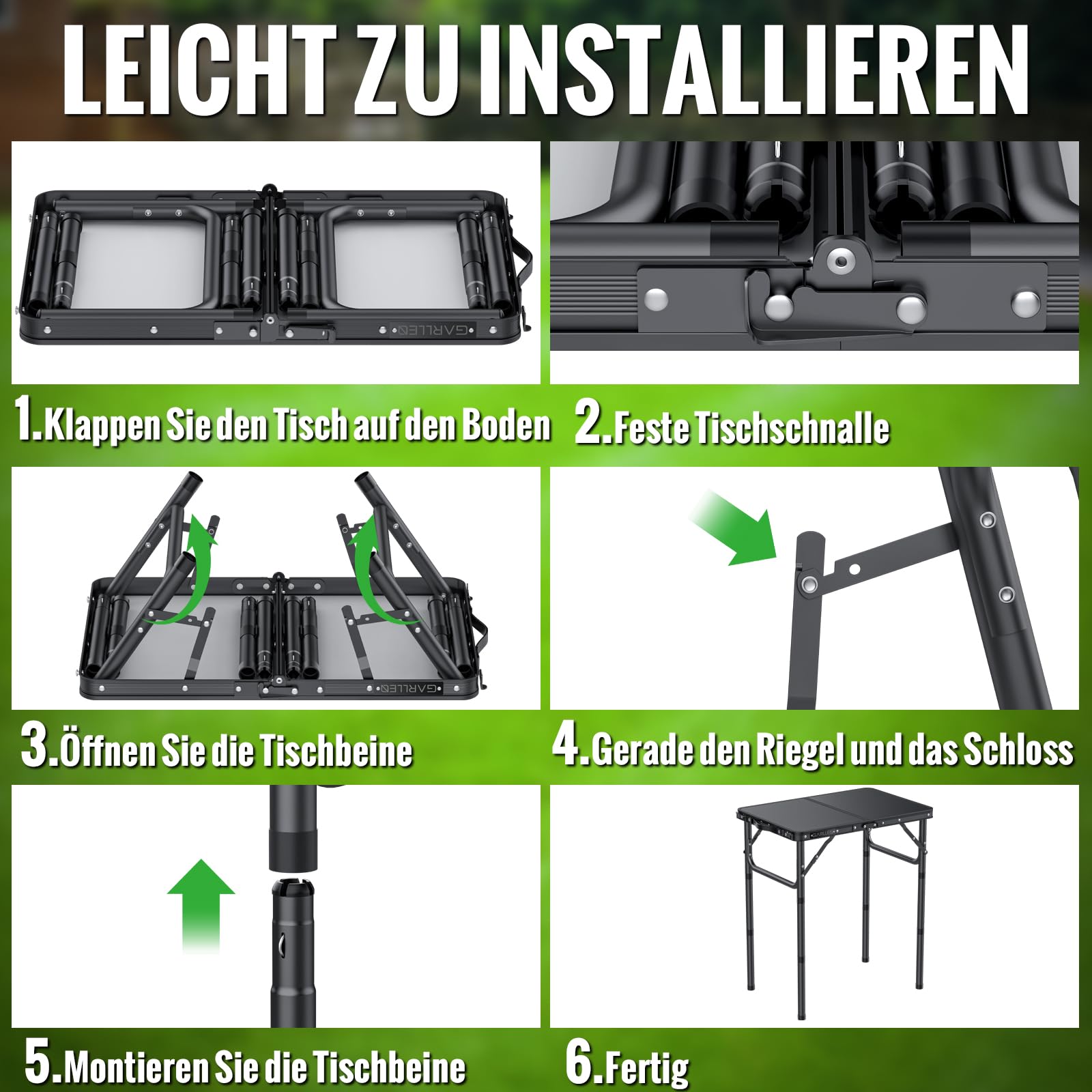 GARLLEN Campingtisch klappbar, 58x40cm & 3 einstellbare Höhen(26/48/70cm), Klapptisch Camping Tisch, Tragbar Beistelltisch Grilltisch Gartentisch Picknicktisch für Camping Picknick Garten (Schwarz)