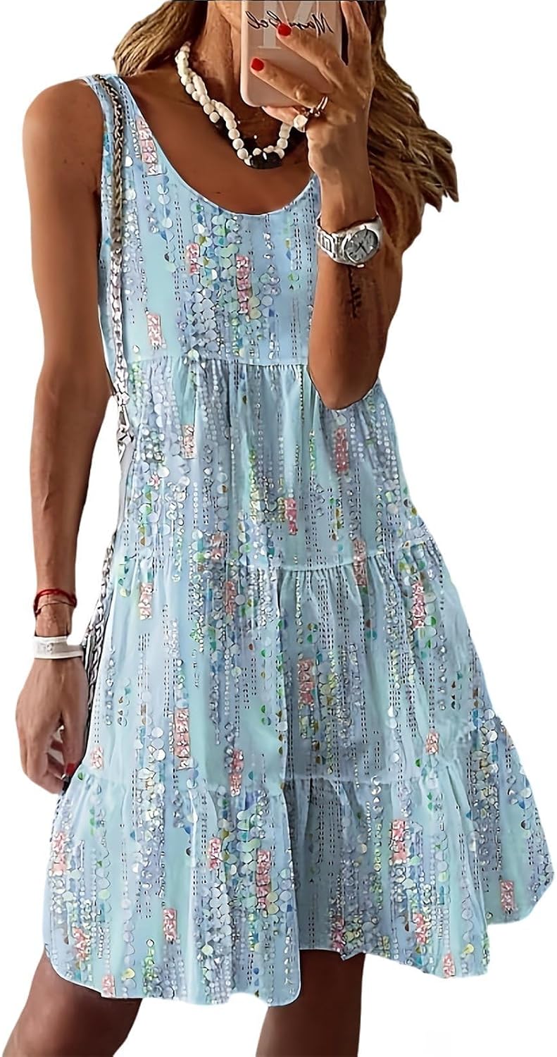 [Anybird] 女性用エレガントな無地ミディドレス、トレンディなベビードール、ゆったりとしたドレス、膝丈のサンドレス