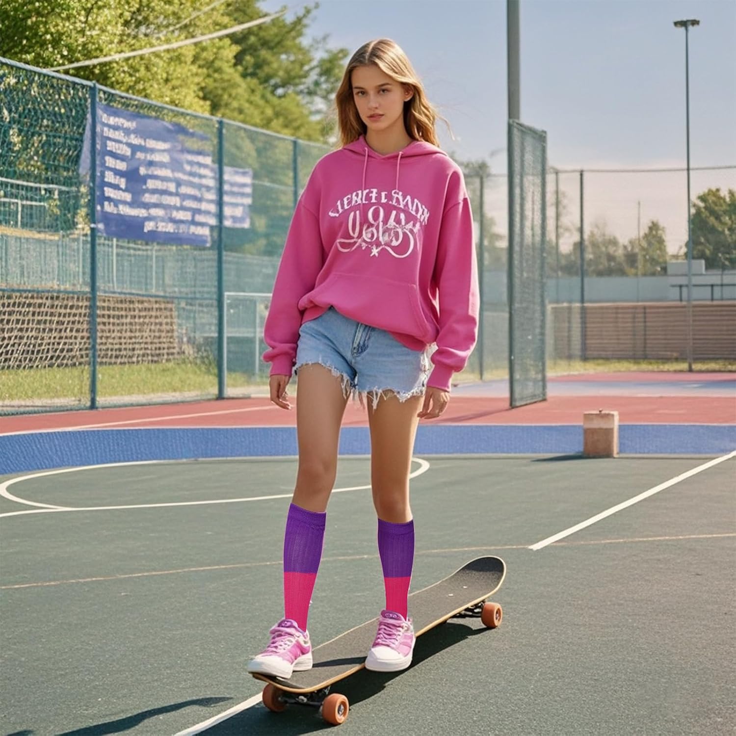 2 Pairs Women's Slouch Neon 80s 90s Scrunch Socks Extra Long Knitted Stacked Knee High Socks - Image 7