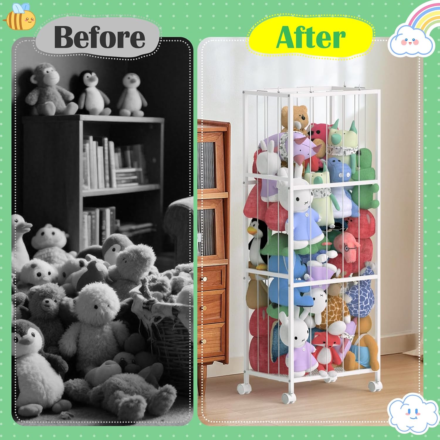 OUTWOLF Stuffed Animal Storage, Large Stuffed Animal Zoo Holder, Sturdy Metal Plushies Toy Storage Organizer for Nursery Playroom Kids Room, White - Image 5