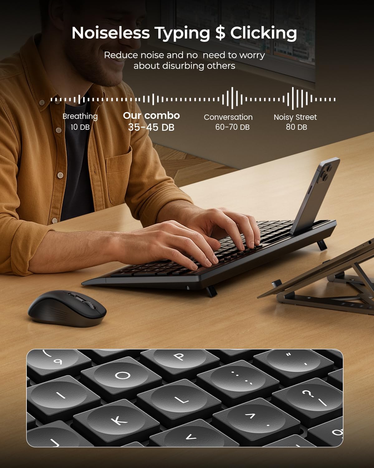seenda Bluetooth Keyboard and Mouse Combo, COE201 3 Multi-Device Connection Keyboard Mouse with Phone Holder, Full Size Wireless Ergonomic Compatible for Windows, Laptop, MacBook, iPad,Black - Image 4