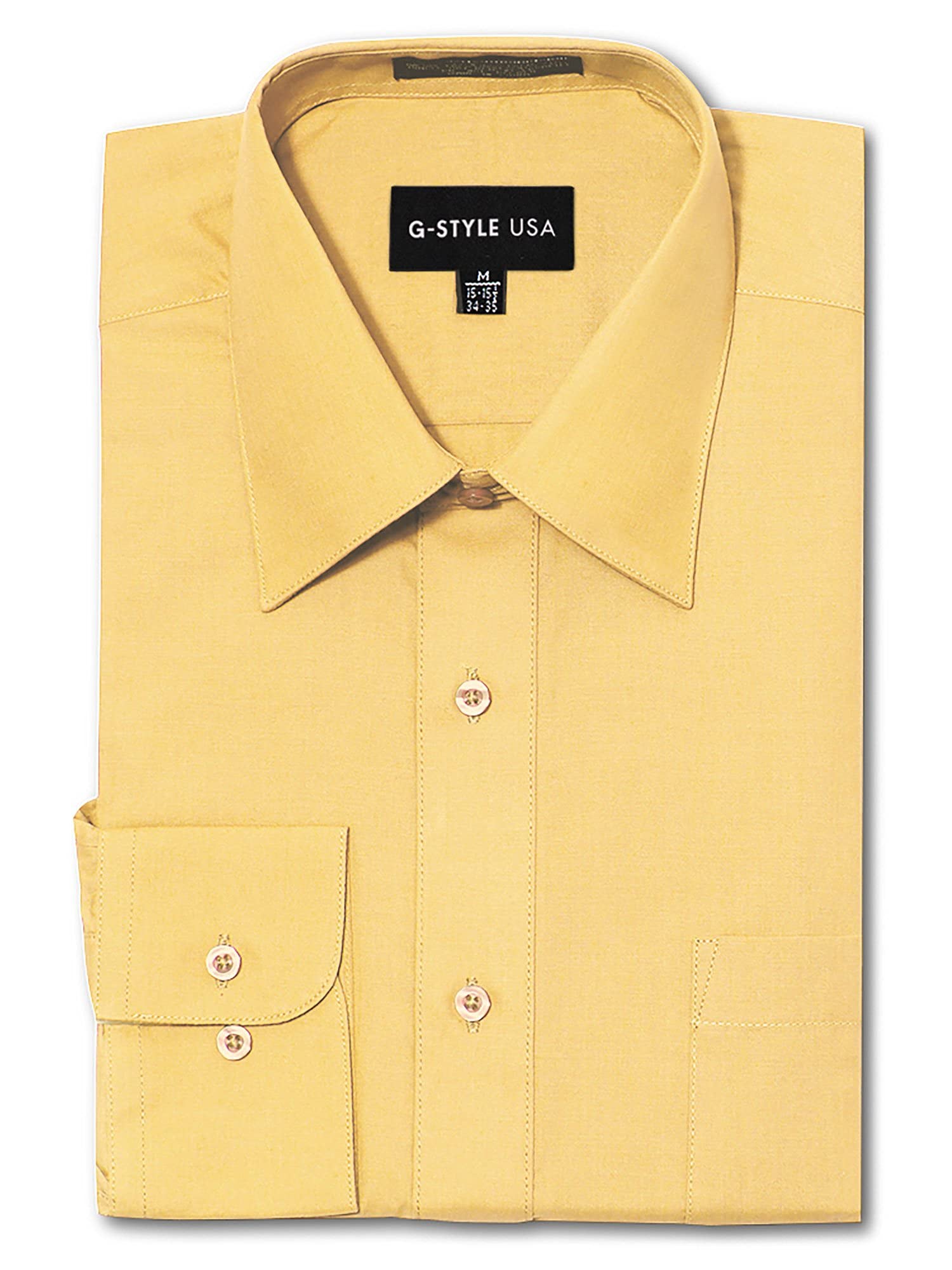 G-Style USAMen's Regular Fit Long Sleeve Solid Color Dress Shirts, Lemon, 17"-17.5" Neck 34"-35" Sleeve