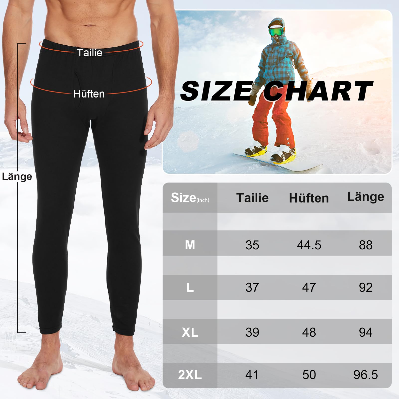 AMIYOYO Caleçon long thermique pour homme - Legging taille haute - Doux - Respirant - Chaud - Pantalon de jogging - Pantalon de ski pour l'hiver