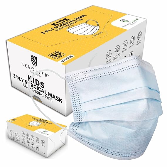 KEEOLIFE Kids Surgical Mask | 3 Ply Surgical Mask | Meltblown Fabric Layer | Free Size (Pack of 50)