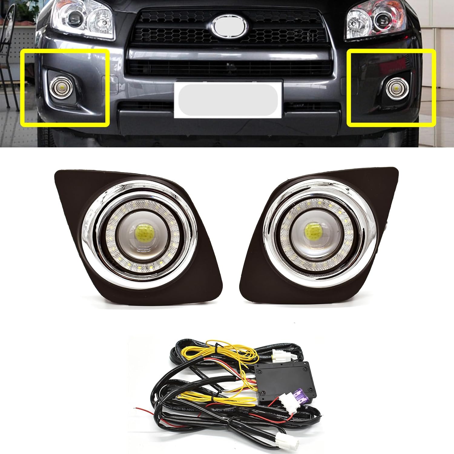 LED Fog Lights Fit for 2009 2010 2011 2012 Toyota RAV4 DRL with Amber Sequential Turn Signal Driving Lights Front Bumper Fog Lamp HeadLights Accessories