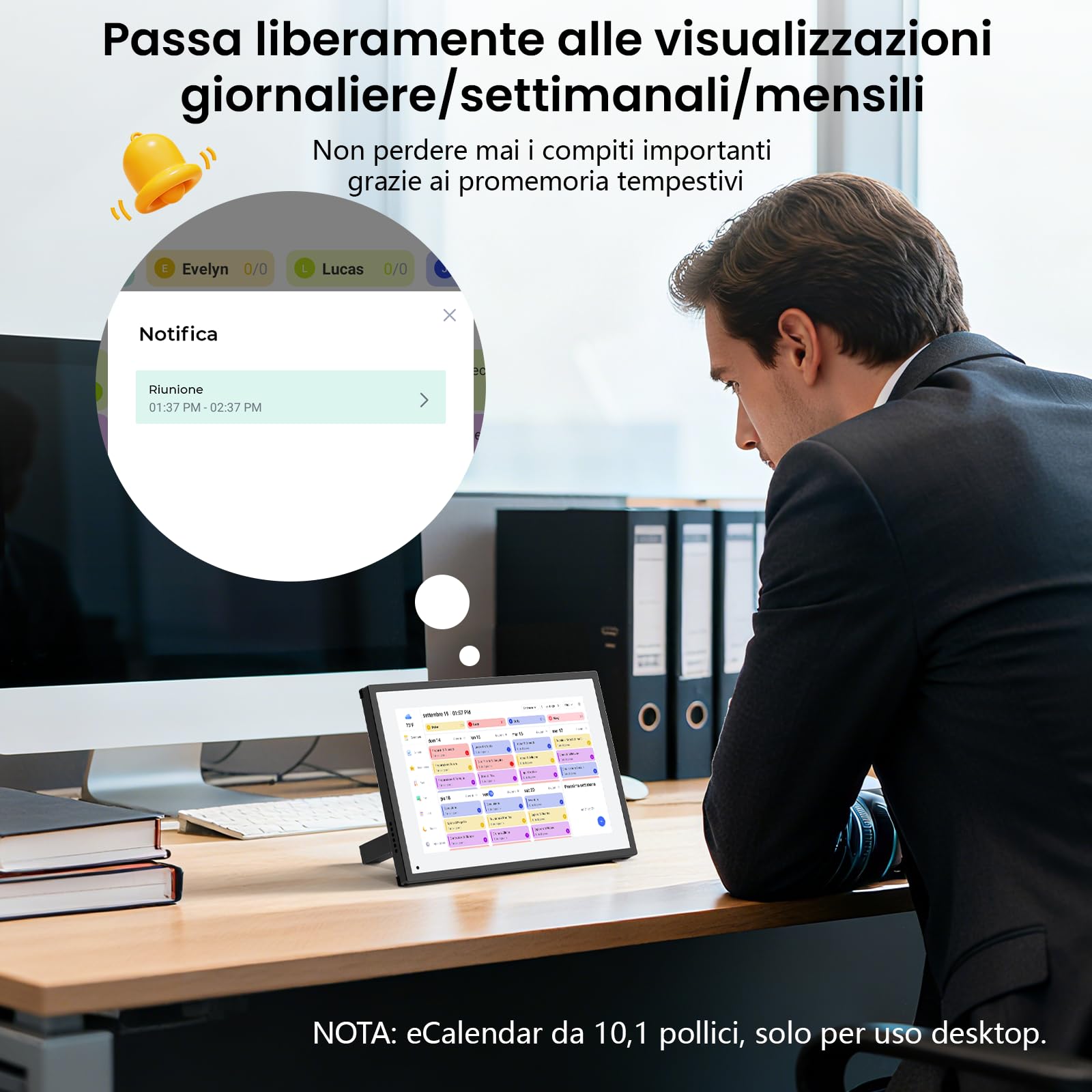NEWYES 10,1" Calendario Digitale da Tavolo 2026, Agenda Familiare con Touchscreen Interattivo e Cornice Digitale Adatta per Camere da Letto, Cucine e Uffici, ADHD Planner