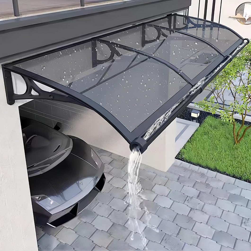 Toit marquise extérieur gris fumé 60x400cm auvent de porte avec supports