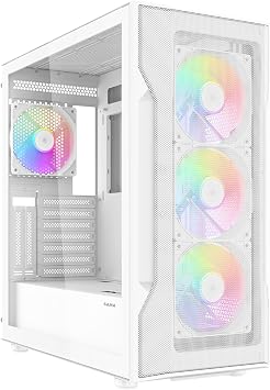 SAMA S40 Mid Tower ATX PC Case High-Airflow Mesh Design, 4x120mm ARGB PWM Fans, Tempered Glass Panel, USB-C, RTX 4090 Ready Gaming Case White