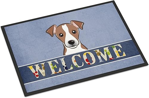 Miniatura 55 de Caroline's Treasures BB1449JMAT - Tapete de bienvenida de carlino negro, 24 x 36 pulgadas, tapete azul para puerta delantera, para interiores