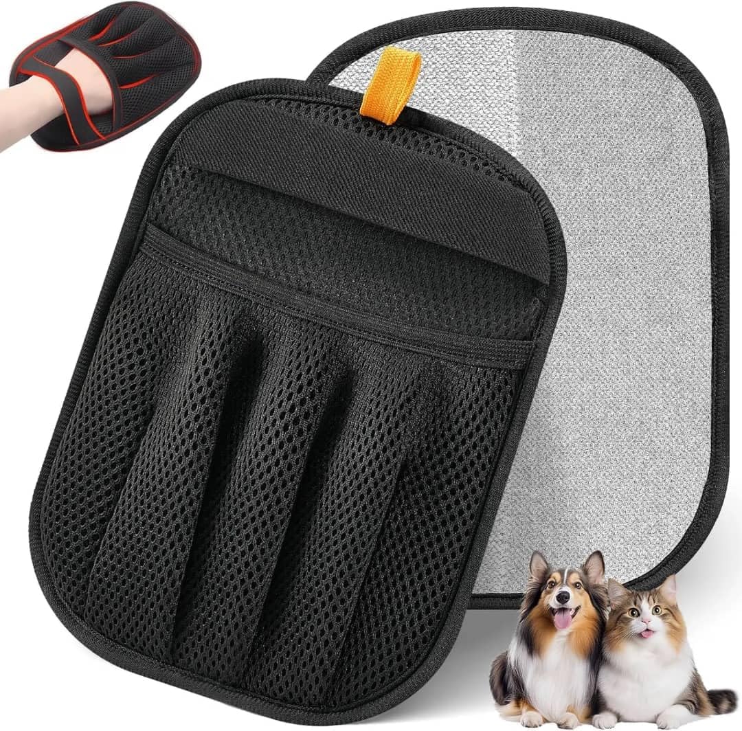 Pet Hair Removal Glove Cat & Dog, Electrostatic Reusable Hair Remover Glove | Upgraded washable 5-Finger pet hair remover for laundry, couch, carpet & car seat, removes fur easily