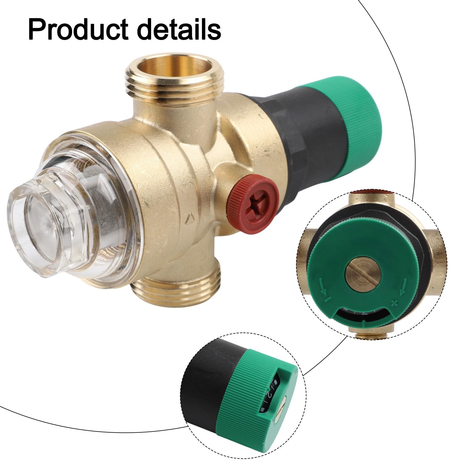 RichVibe Riduttore di pressione dell'acqua con manometro e filtro, in ottone, 1/2 DN15 3/4 DN20, 0,1-7,5 MPa per impianti idraulici domestici, commerciali