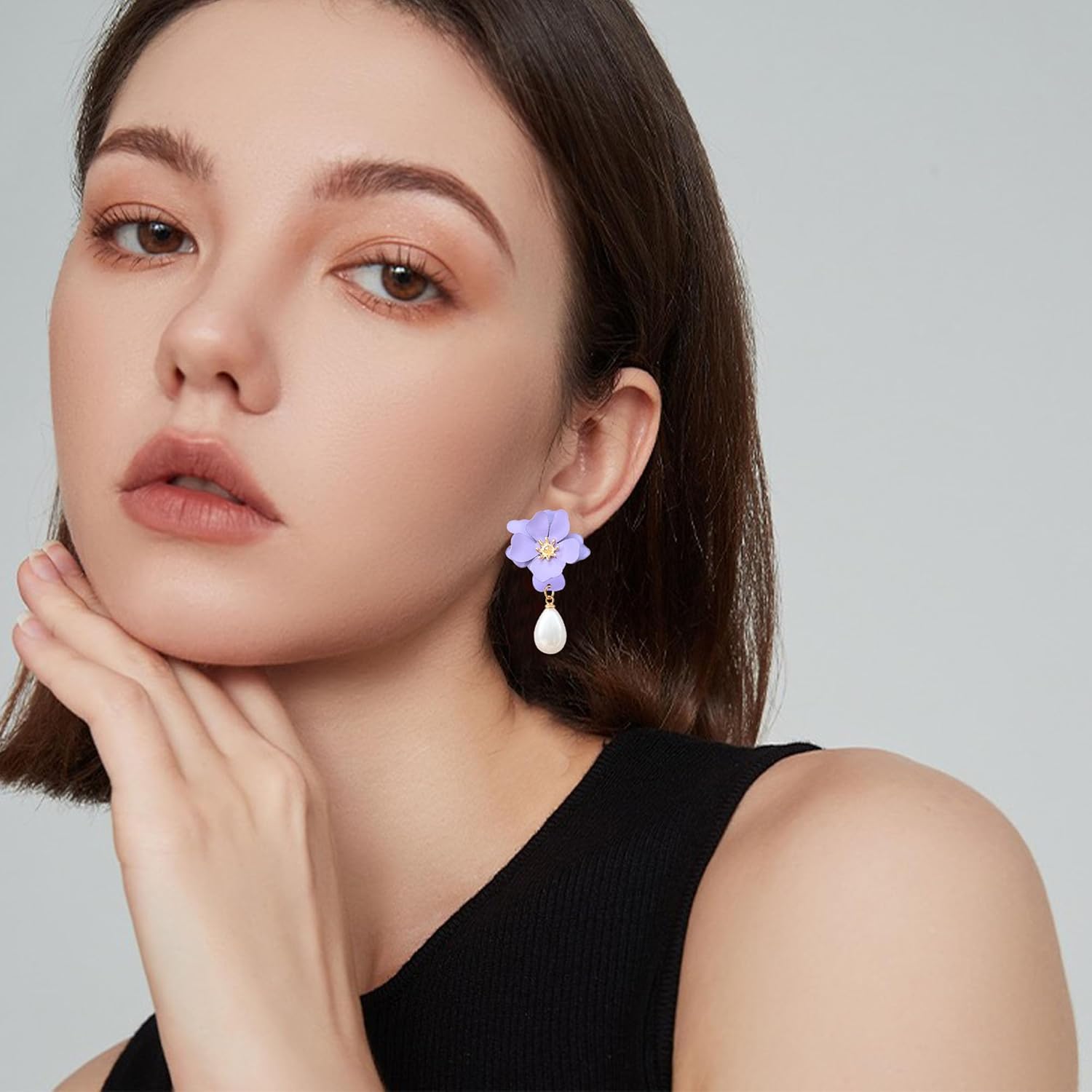 Pearl Bohemian Flower Earrings Floral Petal Flower Stud Earrings Jewelry for Women - Image 2