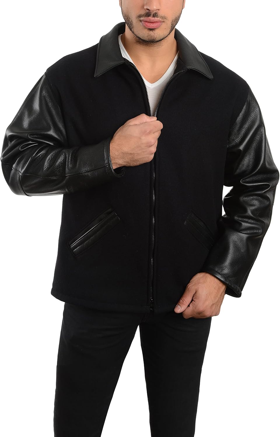 REED Men's Premium Straight Bottom Leather wool Jacket Made in USA