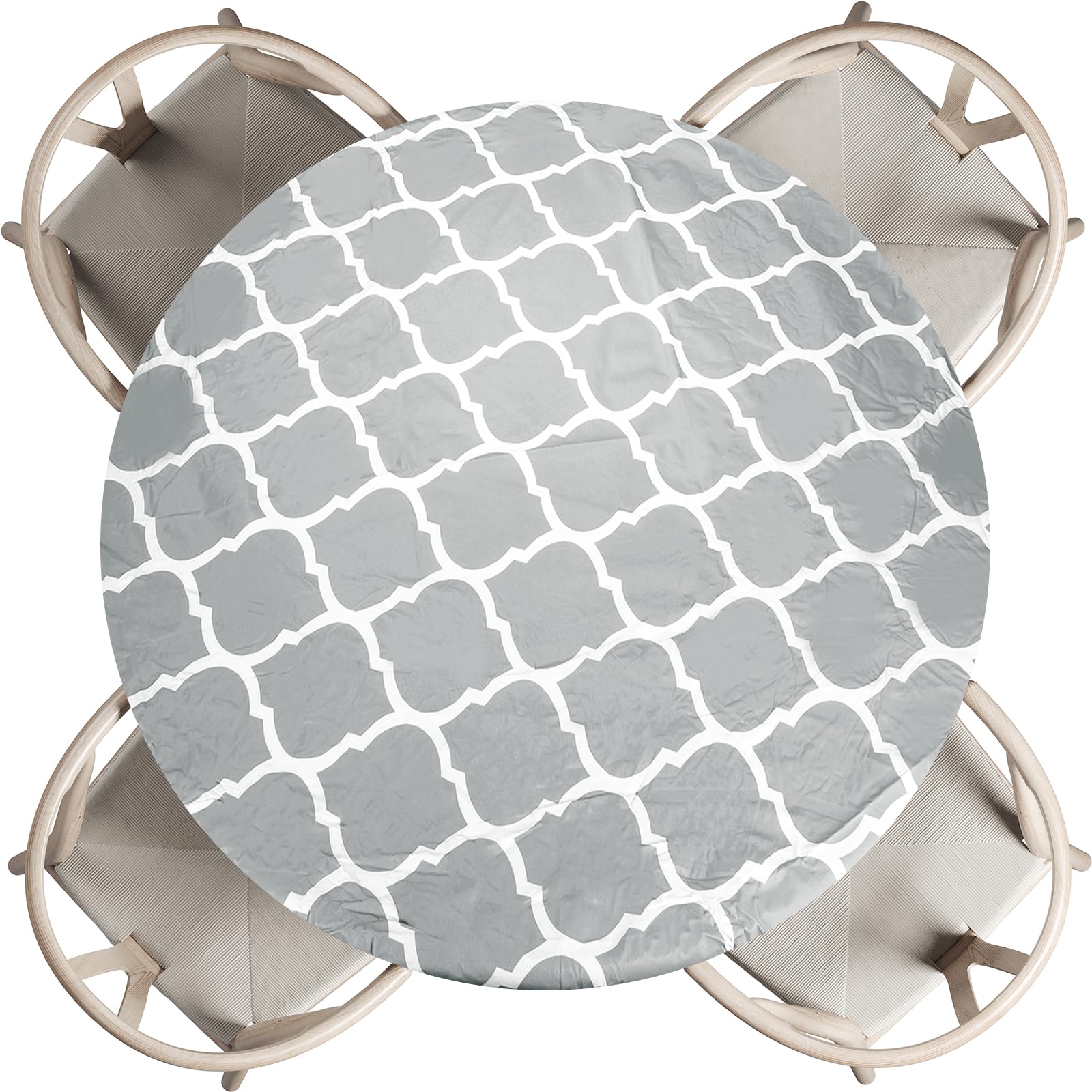 Nappe de pique-nique imperméable ronde en vinyle gris blanc pour table jardin