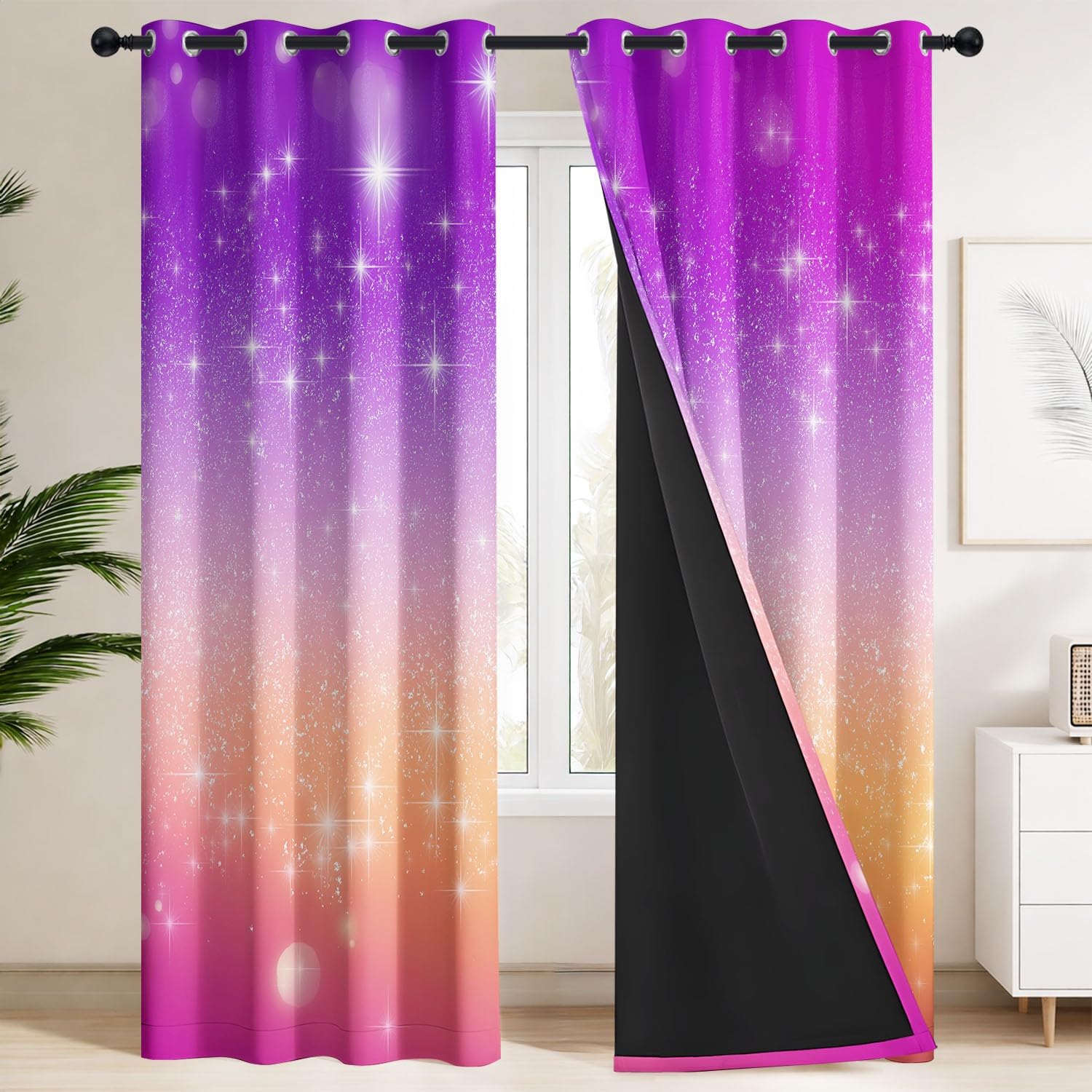 Rideaux Occultants Étoiles rayonnantes 135 x 240 CM | Anti Froid et Chaleur - Lot de 2 Rideaux Style Aurore Magique, Ciel éthéré splendide pour Chambre parentale, Chambre onirique