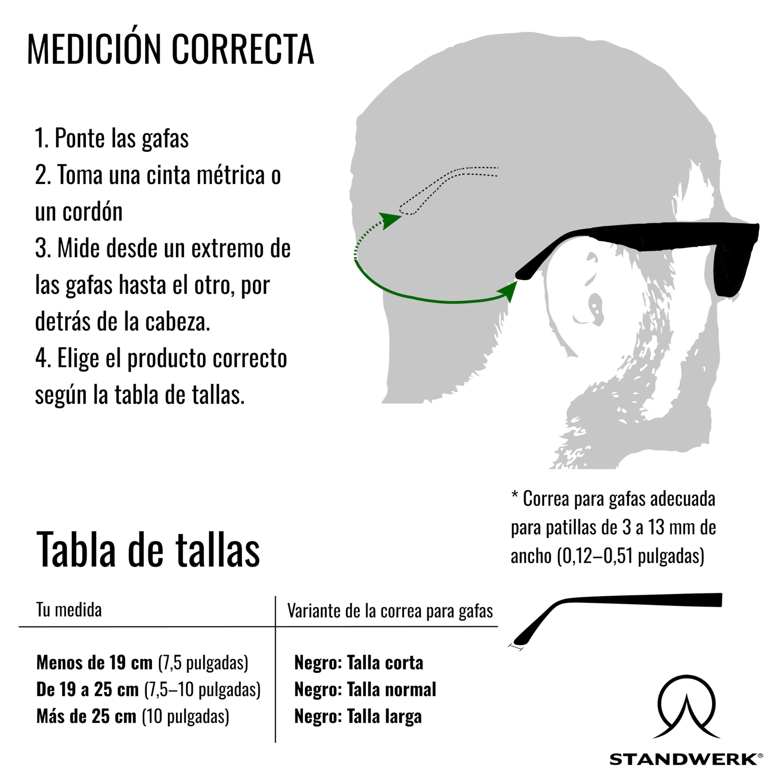 STANDWERK® Correa para gafas – Correa de gafas deportiva extremadamente fiable para mujeres, niños, hombres – Soporte de gafas adecuado para deportes y ocio – Resistente al agua, flexible