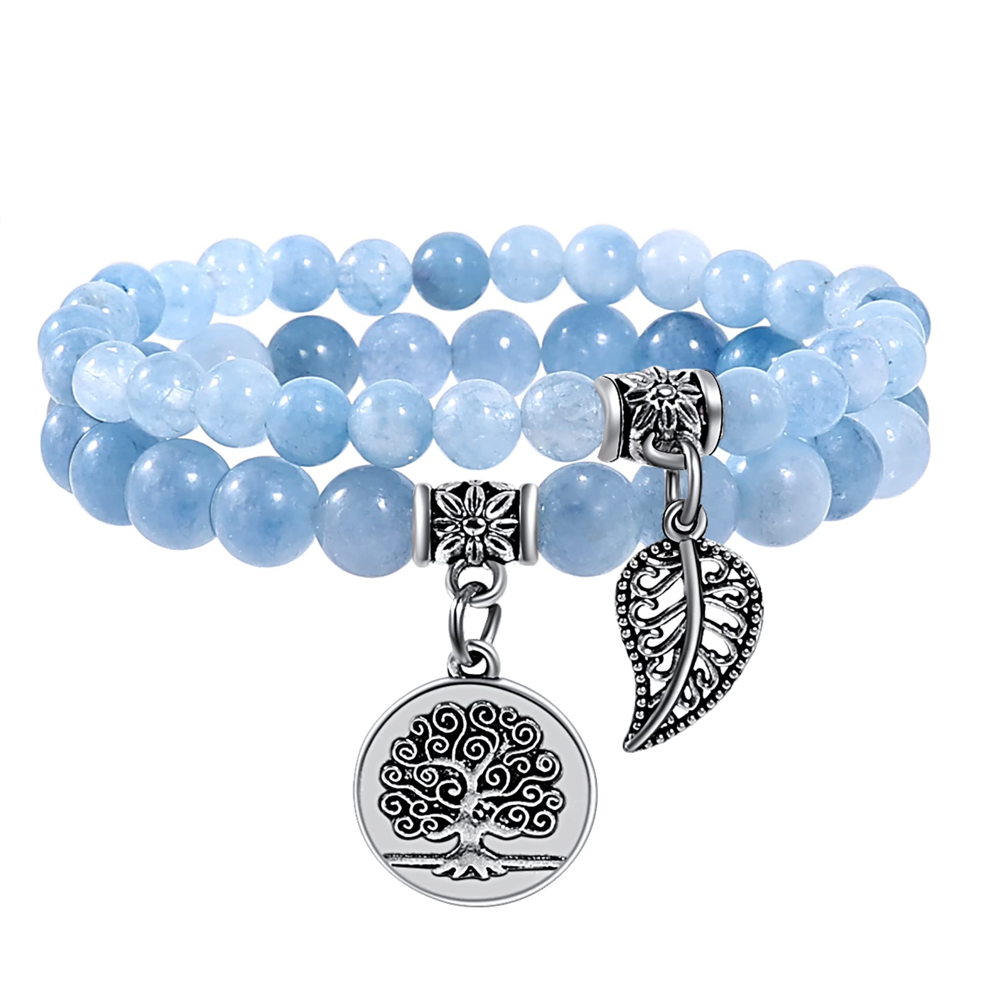 Farfume Braccialetti Chakra da donna - Bracciale con cristalli di pietre curative per donna Bracciale con pietre preziose naturali - Un set di braccialetti con doppia perla
