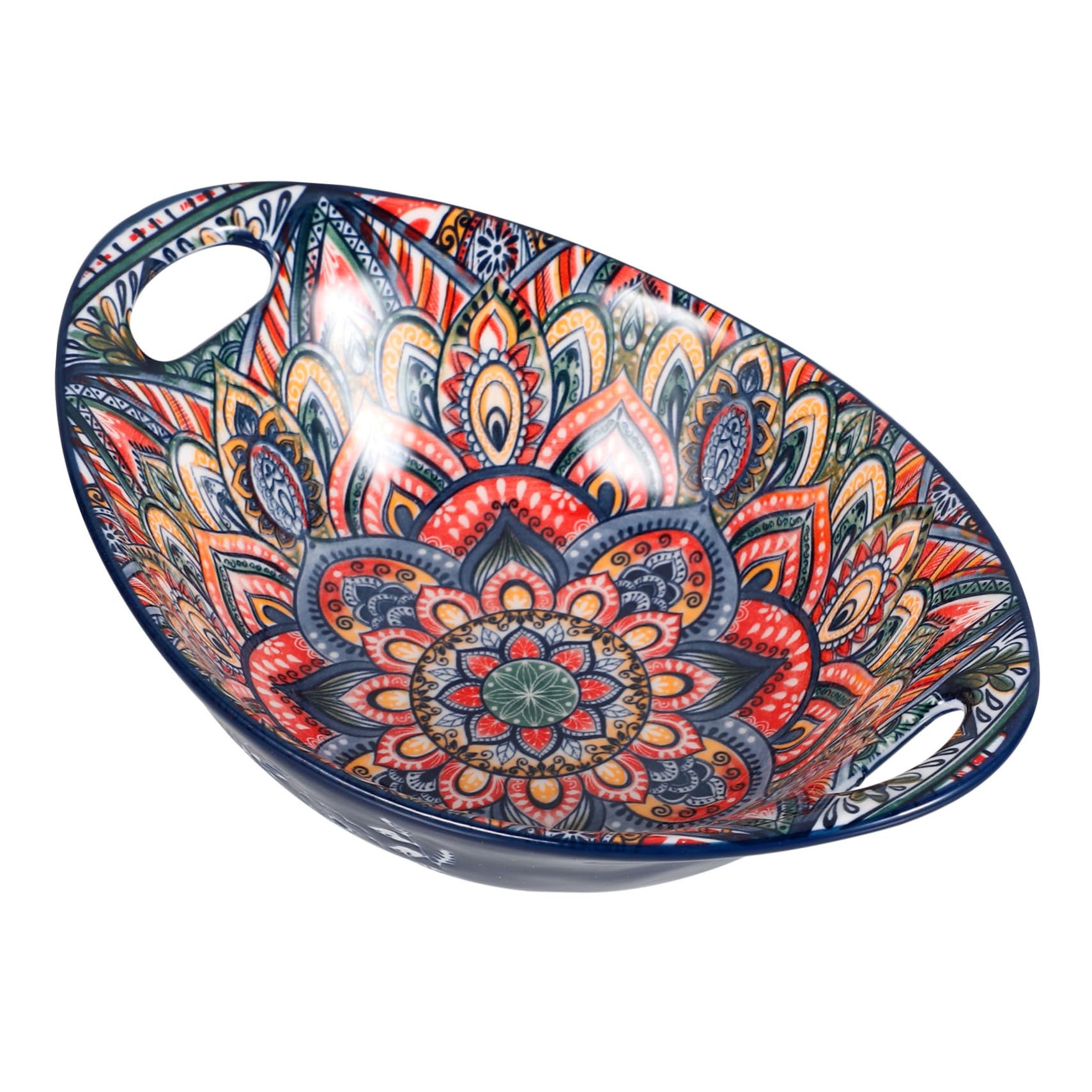 Bol en céramique bleu à motif floral idéal pour salades en famille